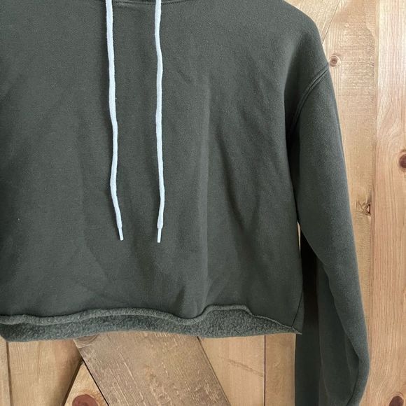 Army Green Cropped Sweatshirt Hoodie Womans Small - Picture 5 of 5